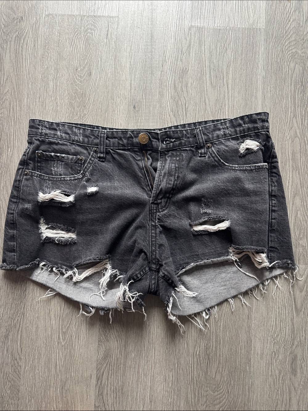 Lira Washed Black Distressed Denim Cutoffs